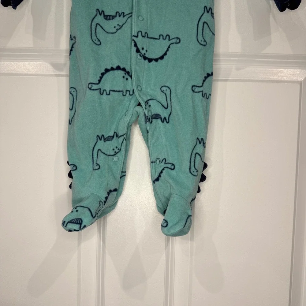 Carters Baby Fleece Footed‎ Pajamas Teal Dinosaur Print Size 3 Months